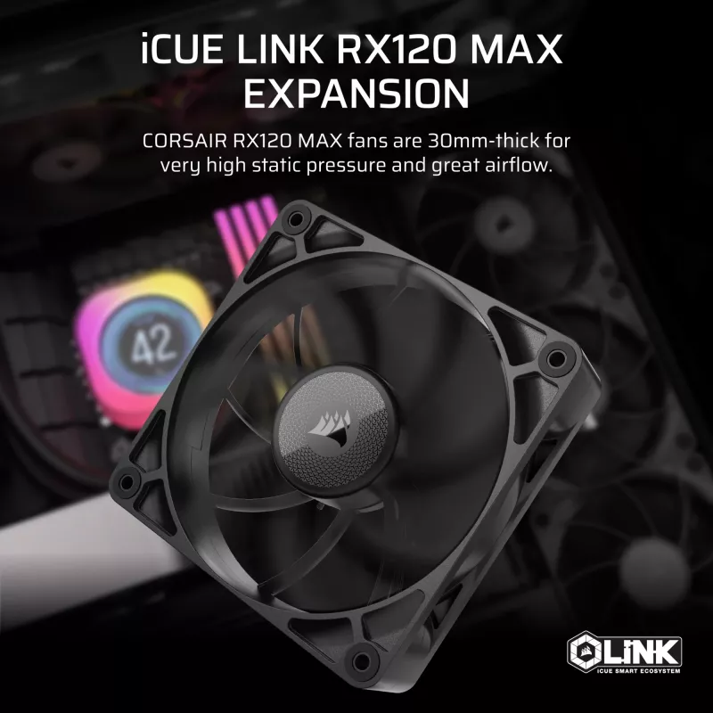 Corsair iCUE LINK RX120 MAX 120 mm korpuso ventiliatorius - juodas