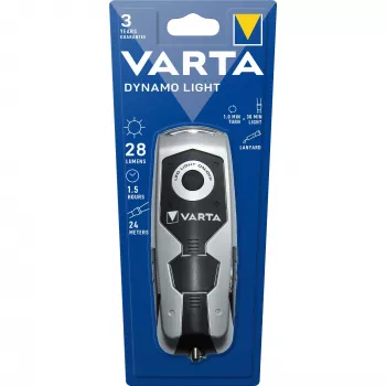 Varta Dynamo Light LED nešiojamas žibintuvėlis juodai pilkas plastikinis 3 lempos 28 lm 26 m