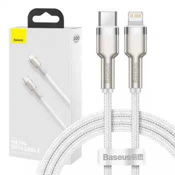 USB-C į Lightning laidas Baseus Cafule 1 m, 20 W, cinko korpusas, baltas