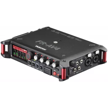 Nešiojamas garso įrašytuvas Tascam FR-AV4 — 6 kanalų, 4 XLR kombinuotos + 2x 3,5 mm, 24/32 bitų, 48/96/192 kHz, „MicroSD“ iki 512 GB, USB-C, PD