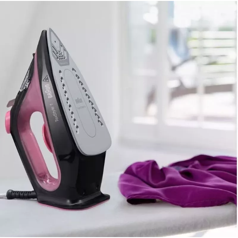 Braun TexStyle 1 lygintuvas sausas ir su garais, keraminis padas, 2000 W, juoda, violetinė