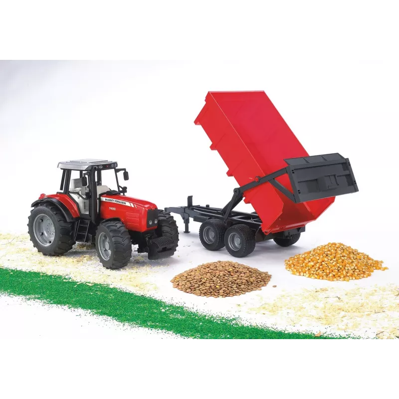 Traktoriaus modelis BRUDER Massey Ferguson 7480 su verčiamu priekabu