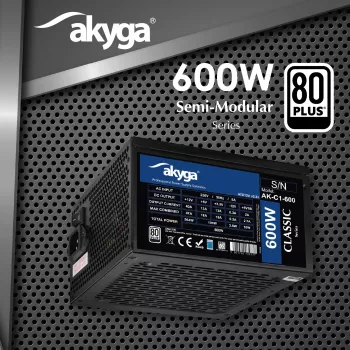 Akyga Classic AK-C1-600 ATX maitinimo blokas 600 W, 80 PLUS, aktyvus PFC, 120 mm ventiliatorius