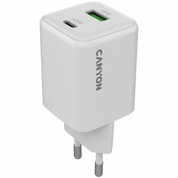 Canyon CU45AC 45W universalus baltas greitasis sieninis kroviklis su USB-C ir USB-A