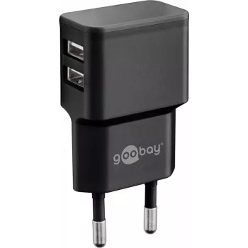 Wentronic goobay Dvigubas USB įkroviklis - Maitinimo šaltinis - 12 W - 2,4 A - 2 išvesties prievadai (USB) - Juoda (44951)