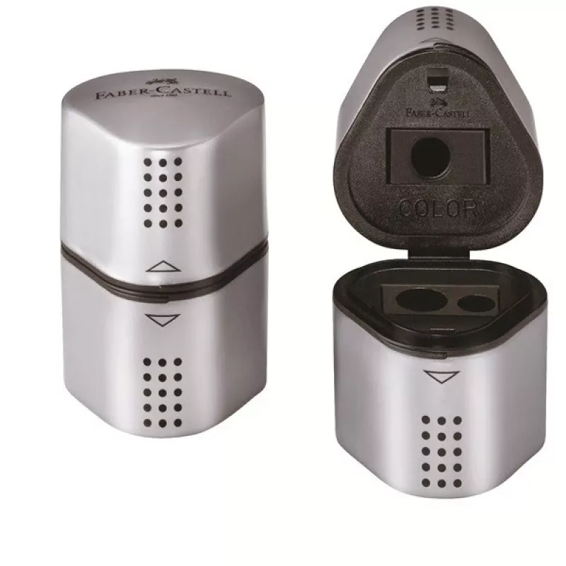 Mėlynas pieštukų galąstuvas Faber-Castell Grip 2001 sidabrinis