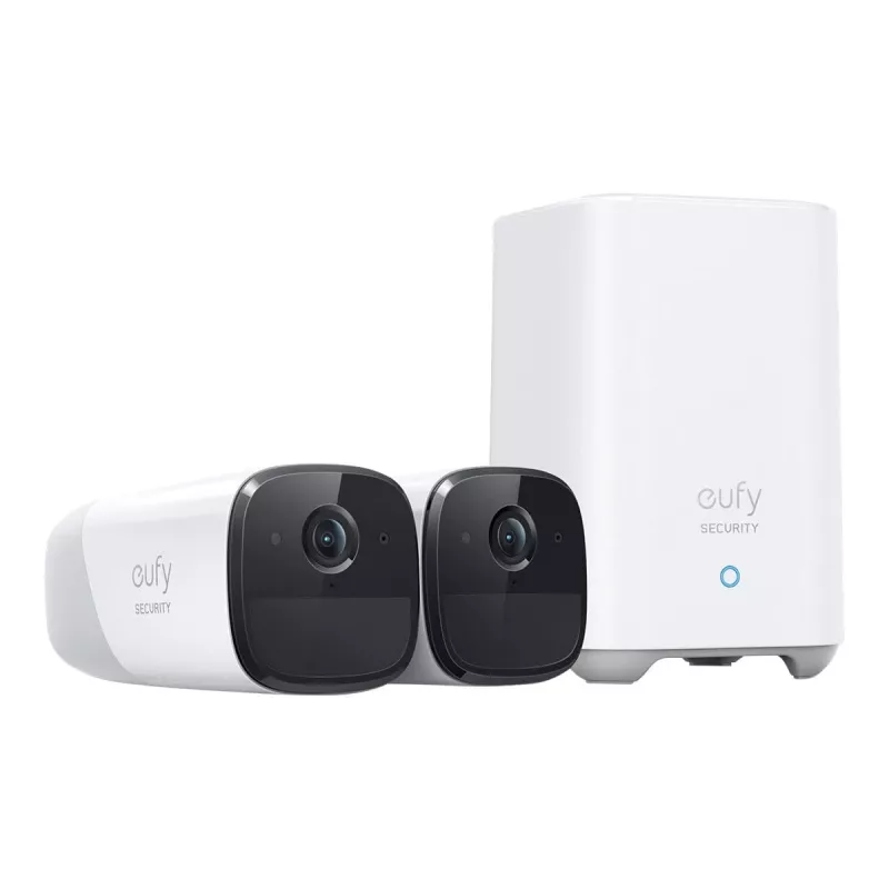 Eufy Security eufyCam 2 Pro belaidė namų apsaugos kamerų sistema, 365 dienų baterijos veikimas, HomeKit suderinamumas, 2K raiška, IP67 atspari oro sąlygoms, naktinis matymas, 2 kamerų rinkinys, be mėnesinio mokesčio