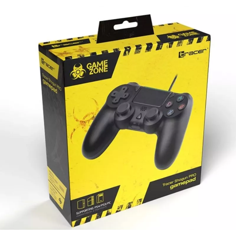 Laidinis žaidimų pultas TRACER SHOGUN PRO Black – 16 mygtukų, analoginis/digitalinis, 1,5 m laidas, vibracija, PC/PS4/PS3