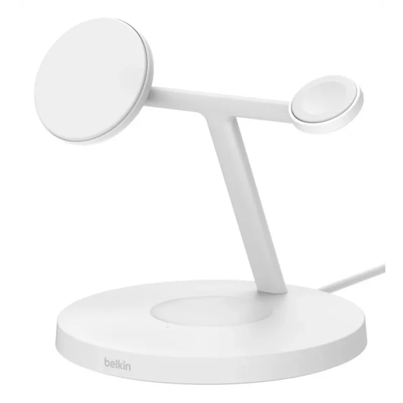 Belkin BoostCharge Pro 3-in-1 belaidė įkrovimo stotelė telefonui, laikrodžiui ir ausinėms, balta