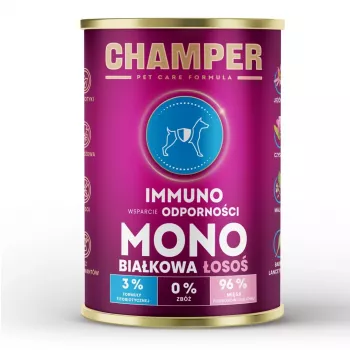 CHAMPER Immuno Monoprotein Lašiša – šlapias šunų maistas – 400g