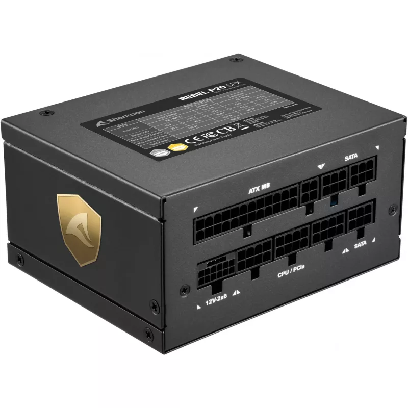 Sharkoon Rebel P20 SFX 1000W maitinimo blokas (juodas, 1x 12 kontaktų High Power jungtis, 2x PCIe, kabelių valdymas, 1000 vatų)
