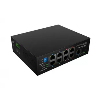 Tinklo jungiklis LANBERG ILFE-8P-1GE-1S-120 — Lengvas pramoninis PoE, 4x PoE++ (BT), 4x PoE+ (AT), 1x Gigabit, 1x SFP+, DIN bėgelis, nevaldomas