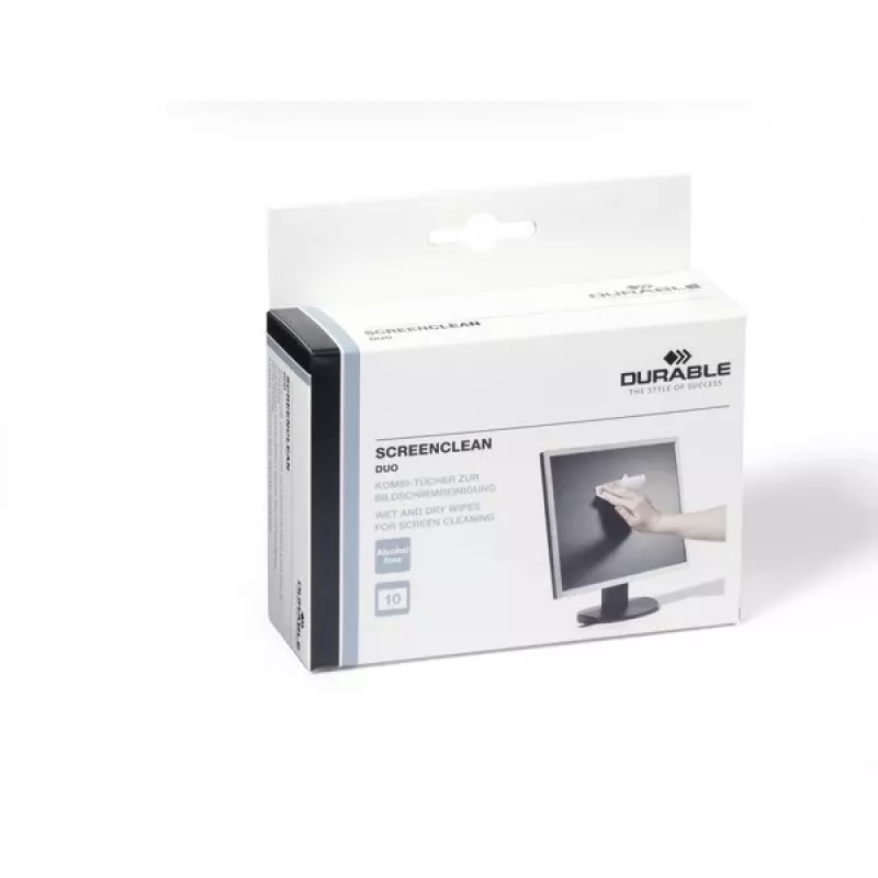 Durable SCREENCLEAN duo 5721 – šlapių ir sausų servetėlių rinkinys ekranų valymui