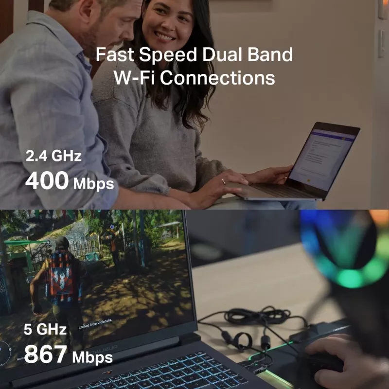 Belaidis USB adapteris MERCUSYS MA30N — dviejų juostų Wi‑Fi (2,4/5 GHz), 400/867 Mbps, USB 2.0, vidinė antena, balta