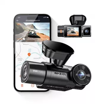 Automobilinis vaizdo registratorius VANTRUE N2X LTE — 2,7K Ultra HD, SONY STARVIS 2 IMX675 pagrindinė, 158° F/1,8, 2 kanalai, GPS, Wi‑Fi, IPS 2 colių ekranas