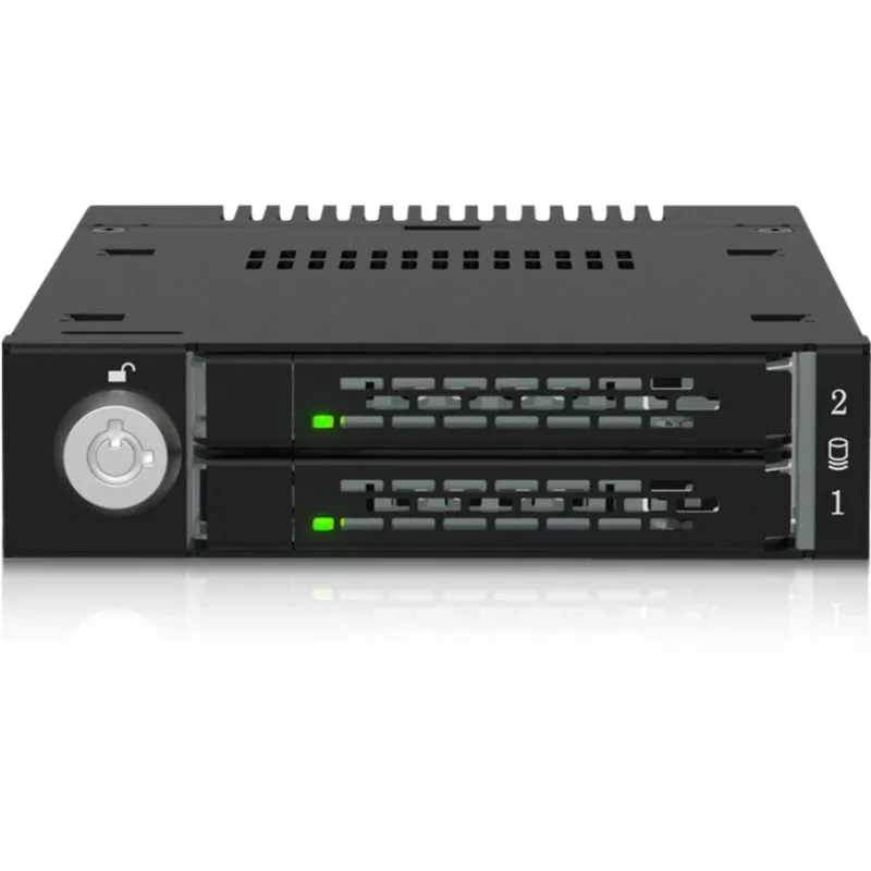 ICY DOCK ToughArmor MB834MK-B V2 – 2x M.2 NVMe į 1x 3,5″ lizdo mobilus stovas su metaliniu raktiniu užraktu, SlimSAS 4i, juodas