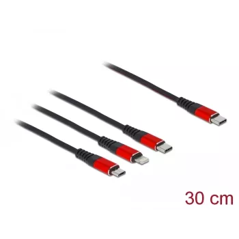 USB įkrovimo laidas DeLOCK 86710 3 in 1 USB Type-C į Lightning Micro USB 30 cm juodas raudonas
