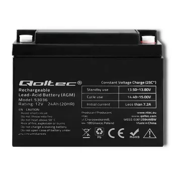 Qoltec 53036 AGM akumuliatorius | 12V | 24Ah | max 360A