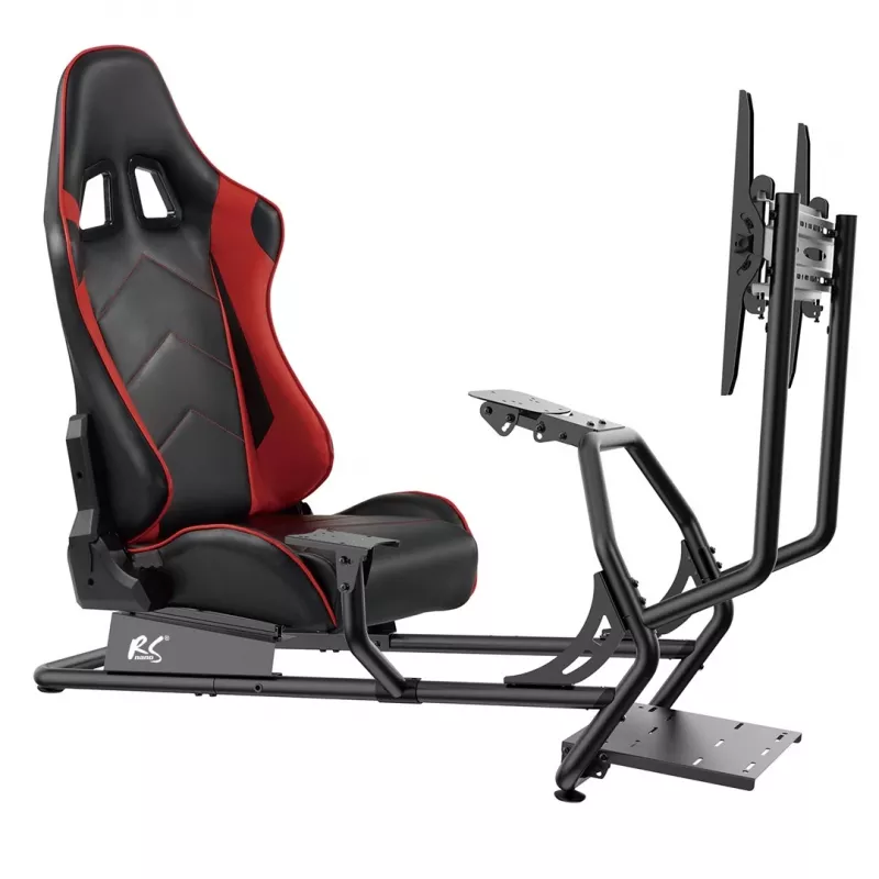 Gaminimo kėdė NanoRS RS160 3-in-1 Lenktynių Simuliatoriaus Stovas PC Konsolėms, Dirbtinės Odos Apvalkalas, Vairo Stovas, TV Laikiklis iki 50 col., Vesa 400x400