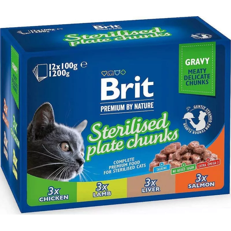 BRIT Premium Cat Sterilised Plate šlapias kačių ėdalas 12x100g