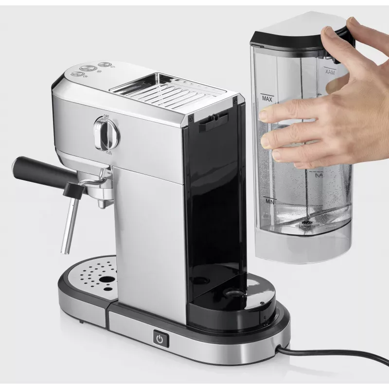 SEVERIN Newspresa KA 5997 pusiau automatinis espresso aparatas, 1 L, 1350 W, juoda/šlifuotas plienas/chromas