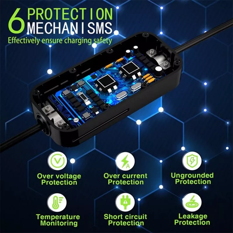 Qoltec Mobile EV automobilio įkroviklis reguliuojamas 2in1 Type2 | 7kW | 230V | CEE 3 kištukas | Wi-fi | LCD | Nešiojamas | Sieninis | 5m