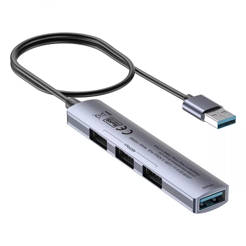 USB šakotuvas Unitek H1208CGY01 — 4 prievadų USB 3.0 (5 Gbps), aliuminis