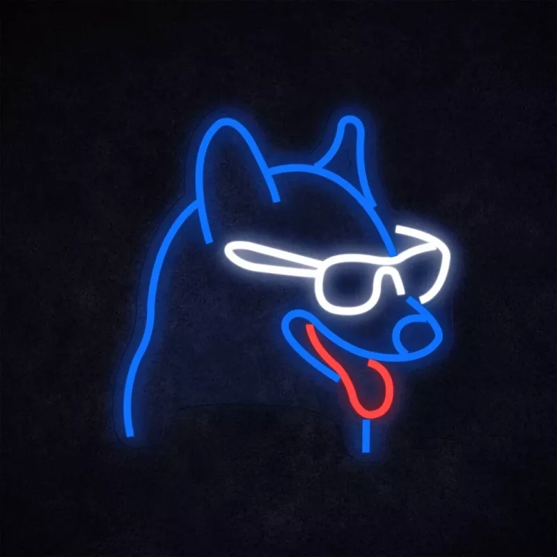 MANTA Neon Lights Dog with Glasses SNL69MT – LED neon stiliaus šviesos diodų sieninė lempa šuns su akiniais pavidalu