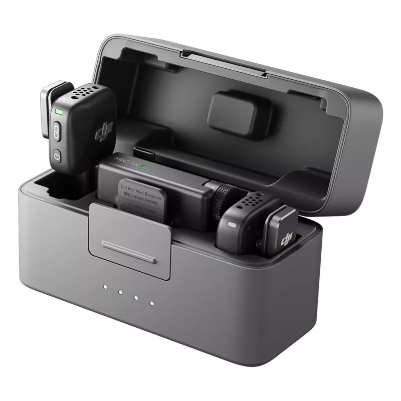 Belaidis mikrofonų rinkinys DJI Mic Mini (2 TX + 1 RX + Įkrovimo dėklas) - Tamsiai pilkas