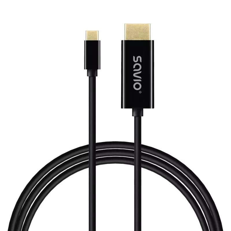 USB-C laidas SAVIO CL-191 2 m — USB-C į USB-C, kištukas-kištukas, juodas, plastikinis apvalkalas, varinis laidininkas
