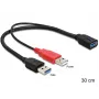 Delock 83176 USB 3.0 Y formos kabelis, USB A tipo kištukas + USB A tipo kištukas (tik maitinimui) į USB 3.0 A tipo lizdą, 0,3 m