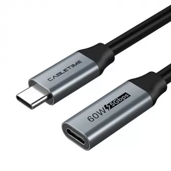 USB 3.0 Type-C ilgintuvas (vyriškas - moteriškas), 5Gbps, 60W, 4K/60Hz, 0,5m