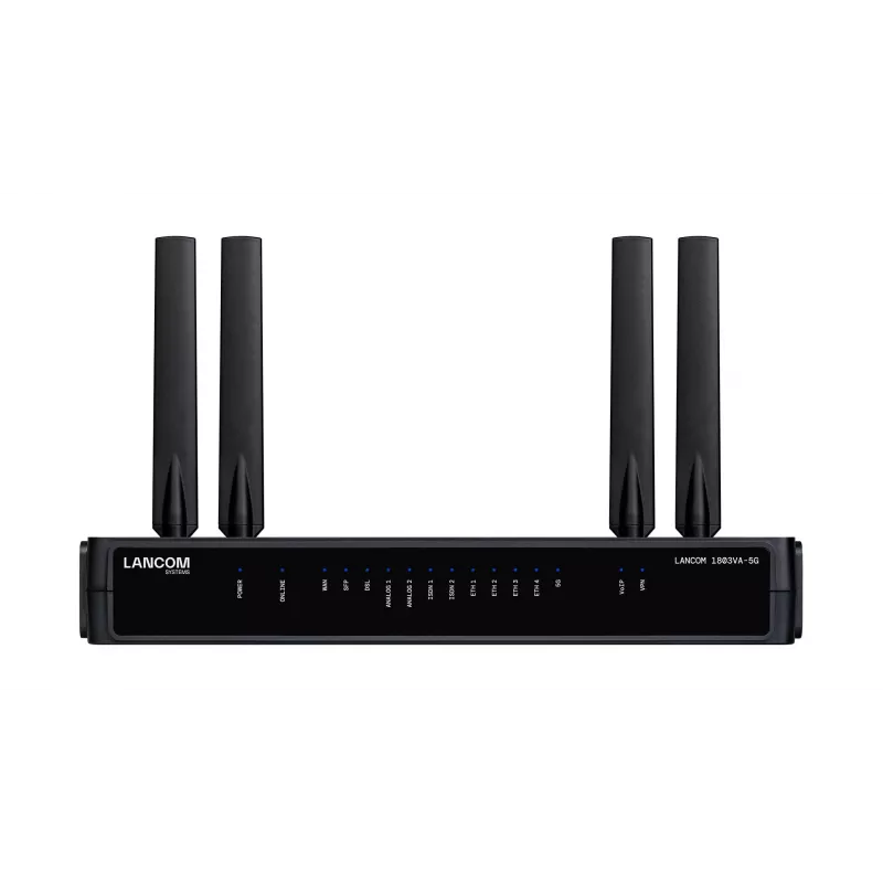 Maršrutizatorius LANCOM 1803VA-5G (EU) – 5G, Gigabit Ethernet, išorinė SMA antena, 1 ventiliatorius, AES/3DES saugumas