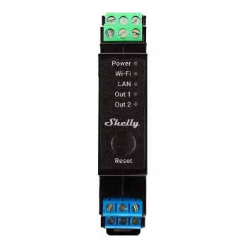 Shelly Pro 2PM – 2 kanalų išmanioji relė su energijos matavimu, Wi-Fi, LAN ir Bluetooth, 25A