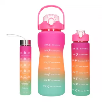 Extralink Motyvacinis vandens butelis 3W1 rinkinys Rožinis-oranžinis 2000ML+900ML+300ML