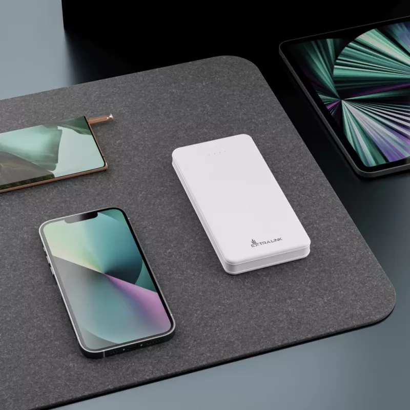 Power bank Extralink EPB-078W 10000 mAh baltas, USB-C, 10 W išėjimas, įkrauna iki 2 įrenginių