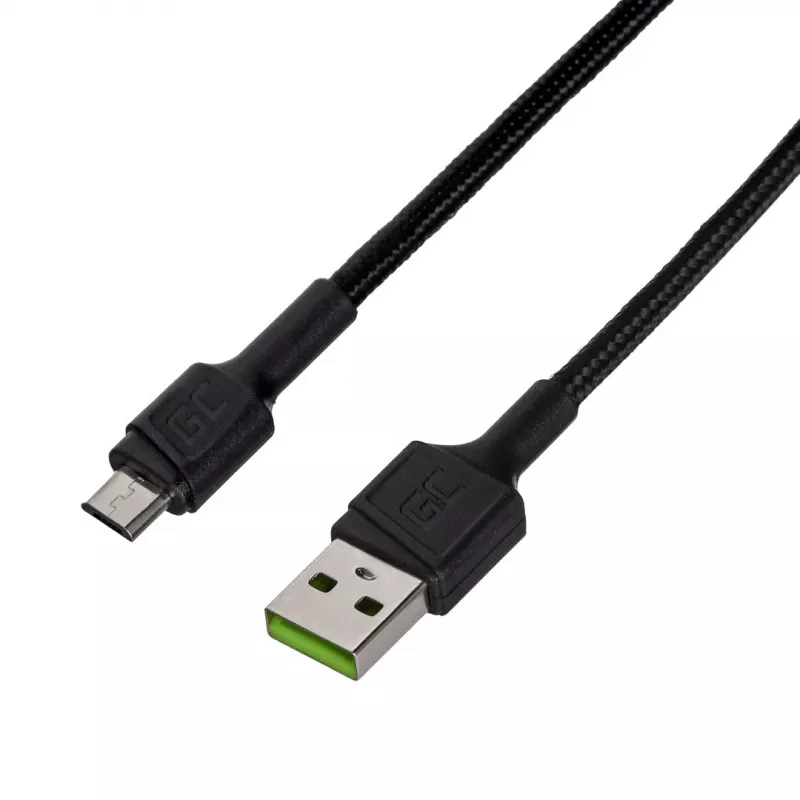 USB 2.0 kabelis Green Cell KABGC23, USB A į Micro-USB B, 0,3 m, juodas