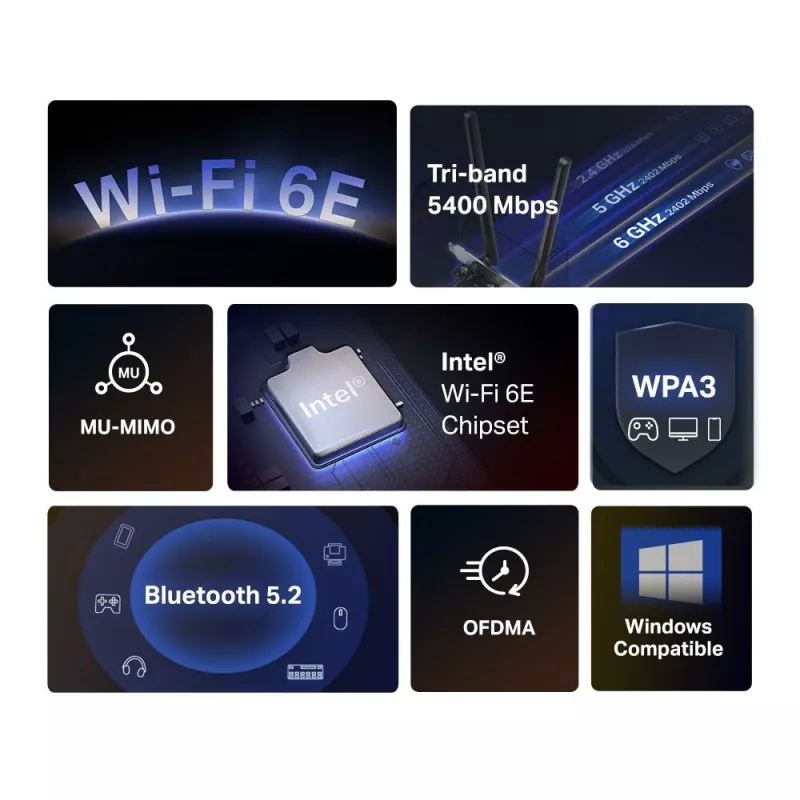 Mercusys AXE5400 Wi-Fi 6E Bluetooth 5.2 PCIe adapter