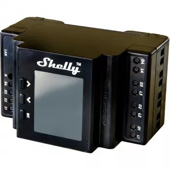 DIN bėgelio relės modulis Shelly 4 kanalų Pro 4PM Wi‑Fi, 4 kanalai, AC 110–240V, galios ir energijos matavimas, montavimui ant DIN bėgelio