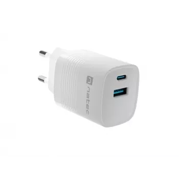 Įkroviklis NATEC NUC-2140, 30W, USB-C PD 3.0 + USB-A, Samsung AFC, Baltas