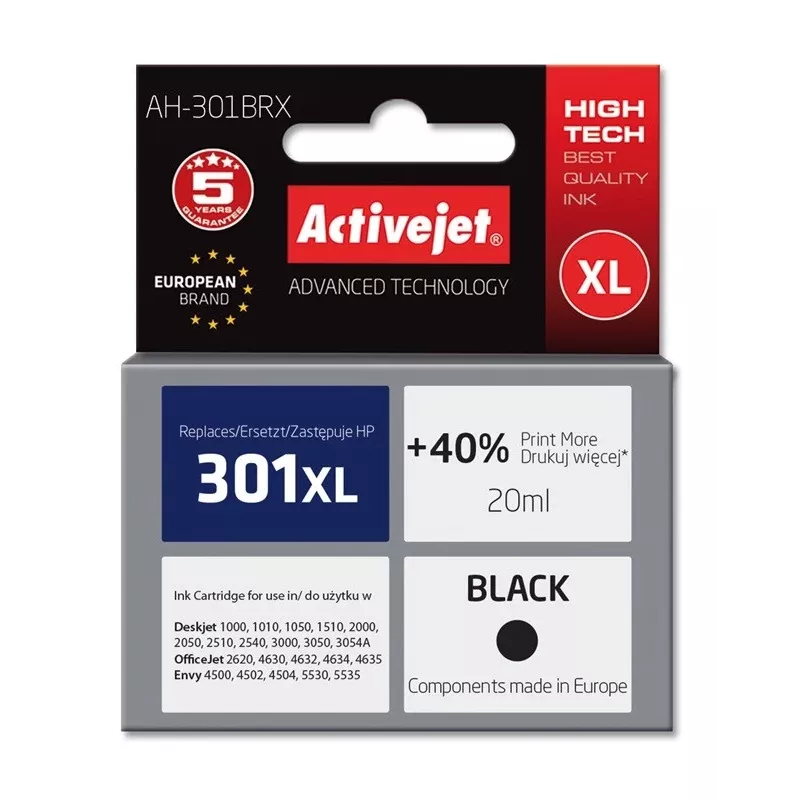 Activejet AH-301BRX kasetė (suderinama su HP 301XL CH563EE; Premium; 20 ml; juoda)