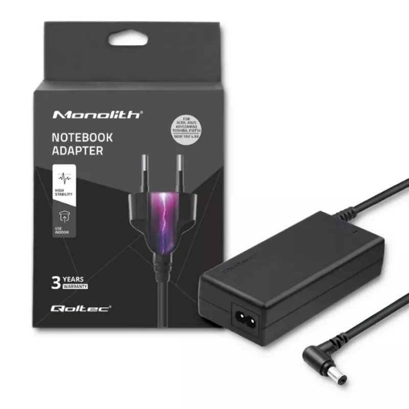 Qoltec 50074 nešiojamojo kompiuterio įkroviklis, 90W, 19V, 4.9A