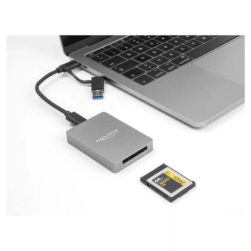 DeLOCK USB Type-C kortelių skaitytuvas CFexpress XQD aliuminis pilkas 10000 Mbit/s