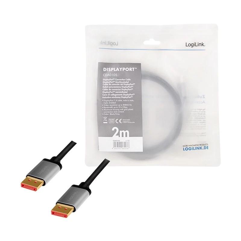 DisplayPort kabelis LogiLink CDA0105 2 m pilka juoda