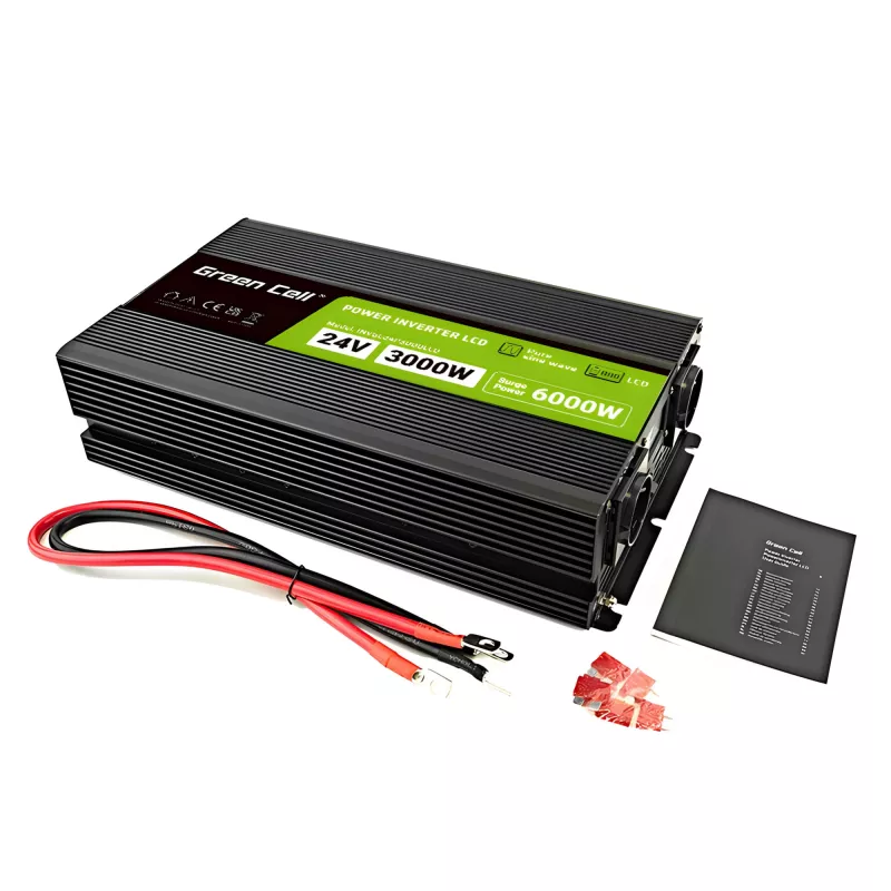 Automobilinis keitiklis Green Cell INVGC24P3000LCD 24V 3000W gryna sinusinė banga, 230V 50Hz, LCD, F tipo lizdas