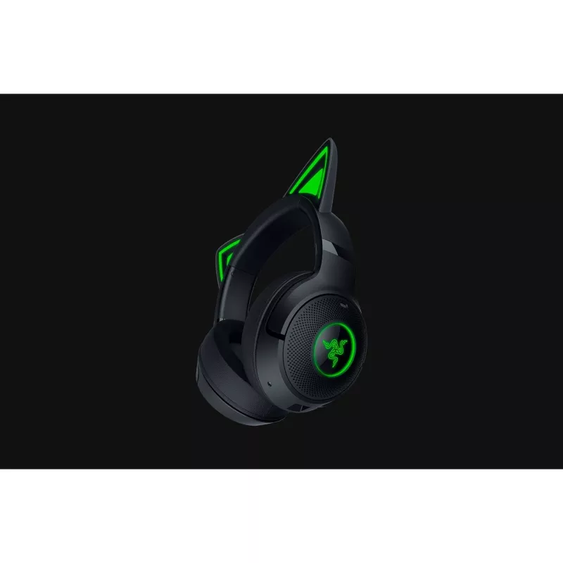 Ausinės Razer Kraken Kitty V2 BT – belaidės Bluetooth, uždengiančios ausis, lankeliu, 20–20000 Hz, 325 g, juodos