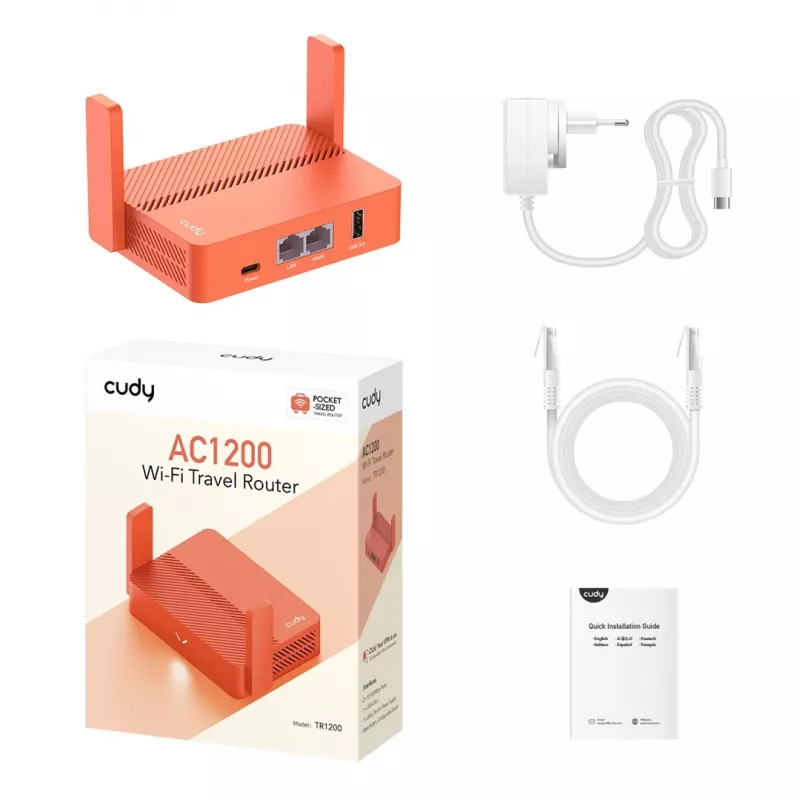 Nešiojamas maršrutizatorius Cudy AC1200 (TR1200) – Oranžinis, maitinamas iš tinklo, 1x RJ-45 LAN/WAN, USB 2.0