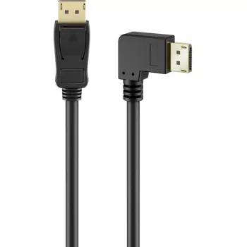 Kabelis DisplayPort Kištukas 90° > DisplayPort Kištukas, 8K / 144Hz (juodas, 2 metrai, 1 kištukas 90° šoninis, 54 Gbit/s, DisplayPort 2.0 / 2.1)
