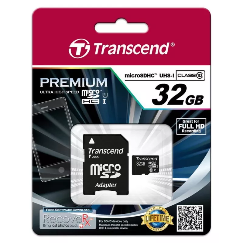 Atminties kortelė MICRO SDHC 32GB SU ADAPTERIU KLASĖ10 TS32GUSDU1 TRANSCEND