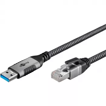 Wentronic goobay USB-A į RJ-45 tinklo kabelis 1,0 m CAT 6 FTP USB 3.0 pintas juodas/sidabrinis (70299)